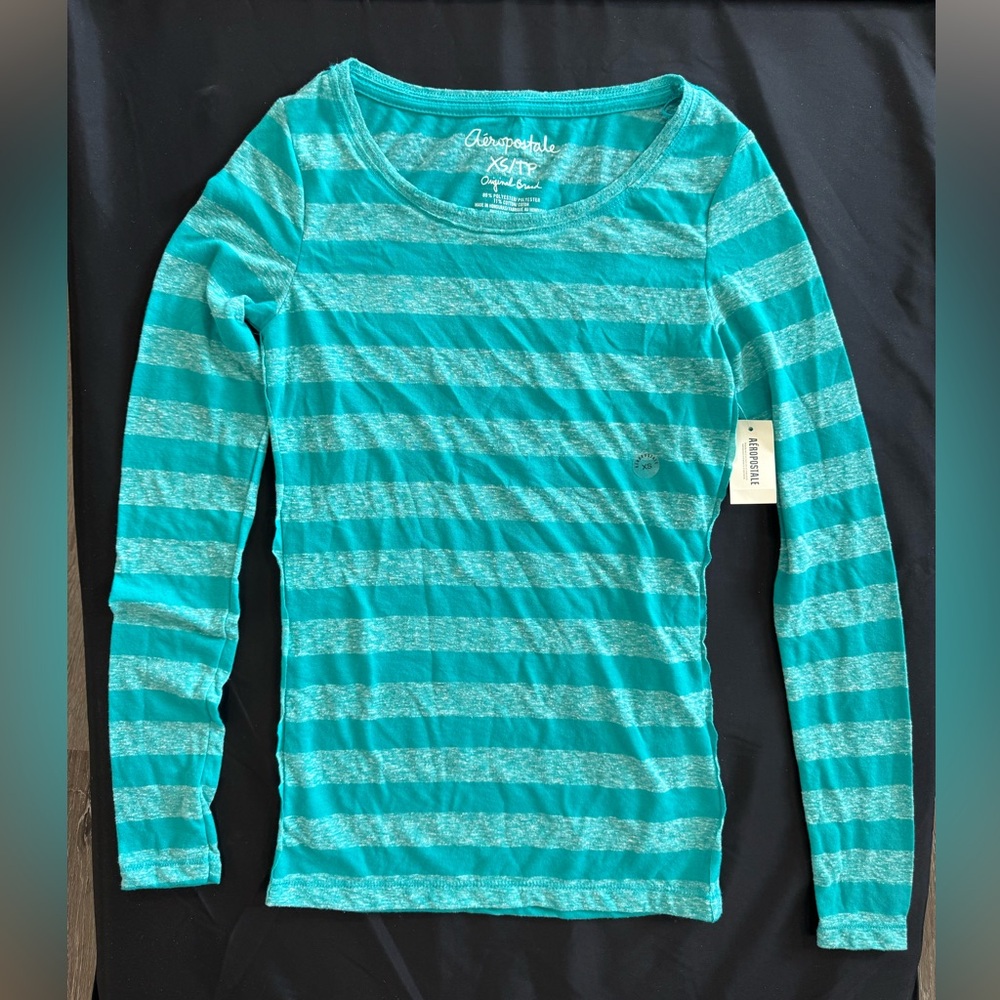 Y2K NEW Aeropostale blue / green striped long sleeve shirt